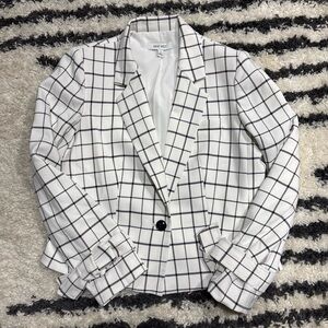 Nine West White and Black Checkered Blazer